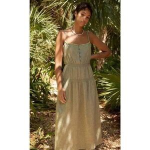 Urban Outfitters Ella Linen Dropped-Waist Midi Dress Size M